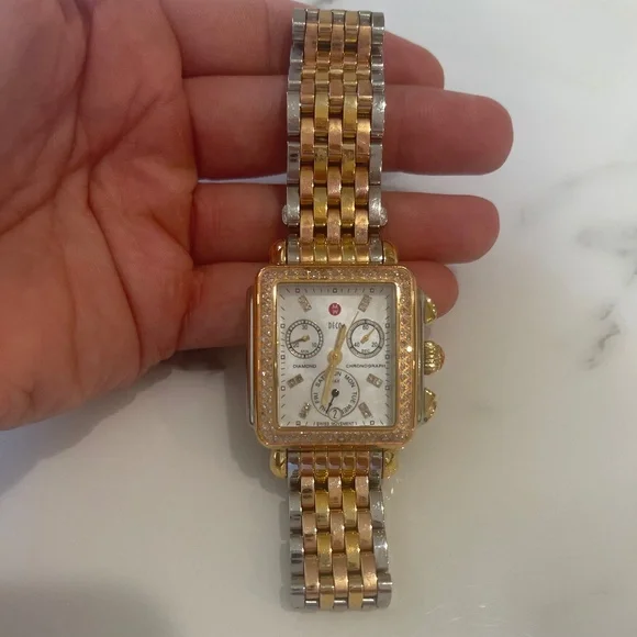 Michele Tri Tone Watch 18mm Diamond Dial Michele Deco Soirée Two-Tone 18K Gold-Plated Diamond Watch  main image 4